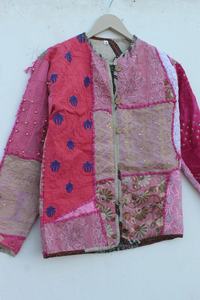Veste patchwork à paillettes à la mode bohème rose Manteau à paillettes à porter pour les femmes - Product Image 4