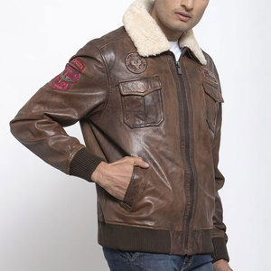 Basic Design Premium Quality <b>Shearling</b> Leather <b>Jacket</b> Classic Look Trendy Product Fashionable <b>Bomber</b> Faux Fur Leather <b>Jacket</b> - Product Image 3