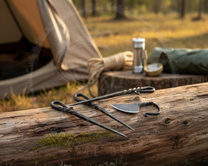 Nuevo Juego de Cuchillos y Brochetas Vikingas Forjadas con Mango de Hierro Trenzado y Funda de Cuero, Juego de Brochetas para Shish Kebab, Brochetas de Acero para Barbacoa - Product Image 4