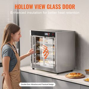 Scaldavivande professionale a 4 livelli in acciaio inox con vassoio per acqua, ripiani regolabili, controllo manuale della temperatura, doppia porta in vetro, 4 vaschette - Product Image 6