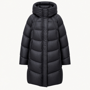 Doudoune longue à capuche unisexe, manteau d'hiver épais et décontracté, coupe-vent avec fermeture éclair, noir uni - Product Image 1