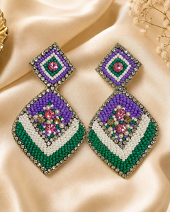 SSTRINGZ ER028 Boucles d'oreilles pendantes géométriques multicolores faites à la main avec perles et strass pour femmes - Product Image 6