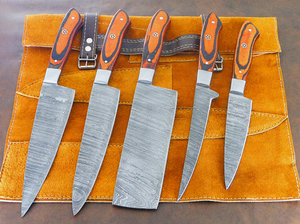 ชุดมีดเชฟอเนกประสงค์ 5 ชิ้น ทำมือจากเหล็กกล้าคาร์บอนสูง ด้ามไม้ ใบมีดแบบ Fixed Blade รับผลิตตามแบบ OEM ปรับแต่งได้ รับประกัน 3 ปี - Product Image 6