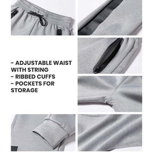 Survêtement gris à capuche pour homme, fermeture éclair intégrale, coupe décontractée, polyester et coton, pour l'automne, avec poches latérales - Product Image 3