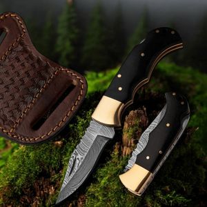 Couteaux pliants pratiques pour l'extérieur avec manche bleu, lame polie et étui de transport en cuir robuste pour la chasse, le camping et la randonnée - Product Image 1