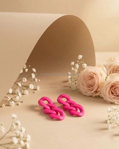 Women's Modern Gold Plated Resin Handmade Beaded Hoop Earrings Stylish Christmas Oval Cut Love Pattern Design Parties Wholesale - Product Image 1