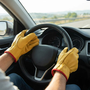 New Style Custom Reinforced Goat Grain Leather Driving <b>Gloves</b> Elastic Wristlet 11 oz Thick Heat Resistant <b>Gloves</b> - Product Image 4