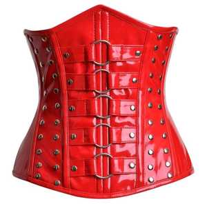 Corset sous-poitrine en PVC rouge personnalisable OEM, avec fermeture éclair latérale et rivets métalliques argentés sur le côté, pour usage quotidien. - Product Image 1