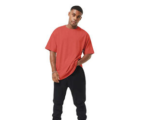 T-shirt en coton rouge surdimensionné pour homme, manches courtes, col rond, jersey décontracté, couleur unie, coupe ajustée - Product Image 2
