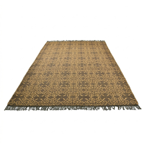 Alfombra de área moderna de tejido plano con flecos, personalizada, color marrón carbón y dorado, ecológica, antideslizante, de pelo grueso, ornamental, para hoteles, villas y salas de estar - Product Image 1