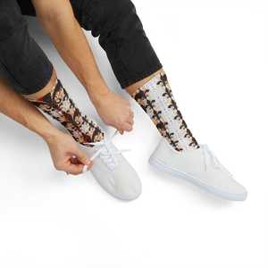 Custom Geometric Design <b>Socks</b> With <b>White</b> Stripes Knitted Cotton Breathable <b>Men's</b> Summer Daily Wear Regular Style <b>Socks</b> - Product Image 6