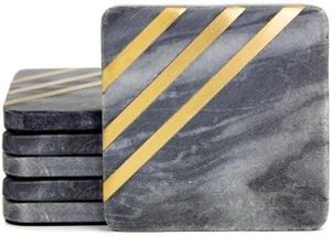 Elegant Design Marble <b>Coaster</b> With Brass Strip Stone <b>Coaster</b> With Brass Mats & Pads At very best selling Price - Product Image 4