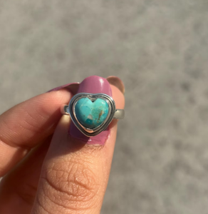 925 Sterling Silver <b>Turquoise</b> Heart <b>Ring</b> Handmade Minimalist <b>Ring</b> for Women Jewelry Gift - Product Image 1