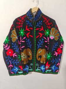 Eco-Friendly Uzbek Suzani Velvet Handmade <b>Quilted</b> Cotton Autumn/Winter Boho Embroidered Women's Luxury Stand <b>Single</b>-Breasted - Product Image 1