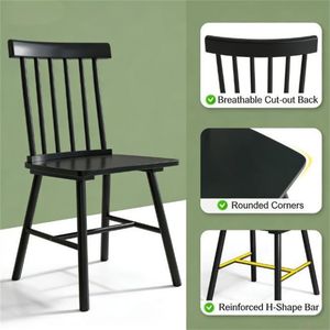 Juego de Cuatro Sillas de Comedor de Madera Negra, Sillón de Cocina con Asiento Cómodo para Uso Doméstico - Product Image 4