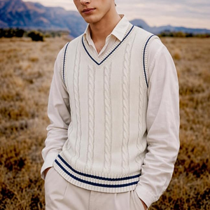Gilet pull sans manches en coton léger 100 % personnalisé pour homme, col en V, anti-boulochage, décontracté, tricoté, vêtement d'extérieur - Product Image 4