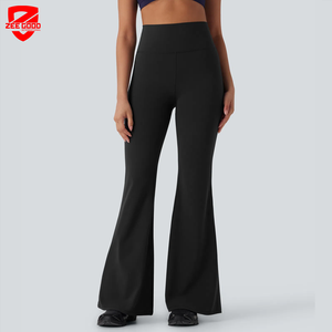 Pantalones deportivos elásticos al por mayor con logo personalizado, control de abdomen, acampanados, tipo sudadera, leggings de yoga para mujer, ropa deportiva. - Product Image 1
