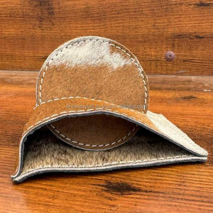 Custom Luxury Top Quality Round Cowhide <b>Coasters</b> for Drink <b>with</b> <b>Holder</b> Housewarming Gifts Genuine Leather Drink <b>Coaster</b> <b>Set</b> of 4 - Product Image 2