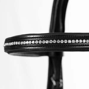 Bridon équestre en cuir de haute qualité pour cheval de course, avec double sangle de bouche, sangle de nez surélevée et frontale rembourrée à motif vague perlée - Product Image 6