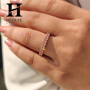 Bague d'éternité ovale en or 14 carats avec saphir rose/diamant - Bague élégante à superposer pour femmes - Product Image 6