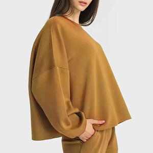 Conjunto Deportivo de 2 Piezas para Mujer, Sólido y Colorido, de Uso Múltiple, con Sudadera y Pantalones Deportivos, Corte Holgado, Cómodo, de Algodón - Product Image 3