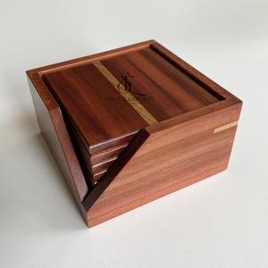 Wooden Coaster Set With Matching Holder. <b>Square</b> Shape Premium Handcrafted Striped Design. Bulk Wholesale Home & <b>Bar</b> Tableware - Product Image 1