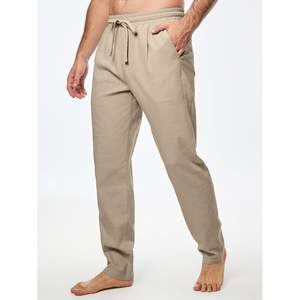 2025 pantalones de algodón para hombre, pantalones informales con cordón en la cintura elástica, ropa de playa ligera de verano, decoraciones con cremallera, talla XL - Product Image 5