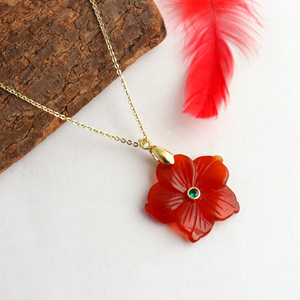 Wholesale orange red carnelian pendant <b>with</b> necklace green cubic zirconia gold plated brass <b>cable</b> chain fashionable jewelry gift - Product Image 6