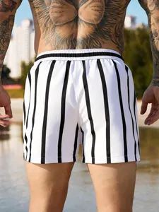 Shorts de Playa para Hombre, de Secado Rápido, con Rayas, Cintura con Cordón Ajustable, Corte Medio, Traje de Baño de Poliéster Tejido, Shorts de Verano - Product Image 2