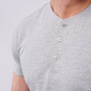 T-shirt Henley pour homme de haute qualité, 100% coton, coupe classique, séchage rapide, respirant, couleur unie, manches courtes - Product Image 5