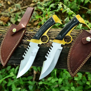 Cuchillo de caza hecho a mano con hoja fija, guardacuchillo de latón y mango de madera, para bushcraft, camping, supervivencia, cuchillo para exteriores, regalo para hombres - Product Image 1