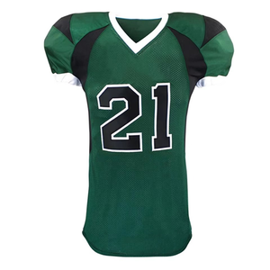 Maillot de football américain personnalisé pour homme, vert, col en V, manches courtes, imprimé en twill, ensemble pantalon en maille polyester respirant - Product Image 3