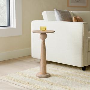 Table à boissons sur piétement en bois naturel avec plateau rond tourné, support d'appoint compact pour salon moderne et bars chaleureux - Product Image 2