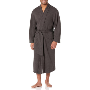 Bata de Baño de Algodón Terry Azul Marino para Hombre, Manga Larga, Color Sólido, Suave y Lujosa, con Bolsillos, Transpirable, Lavable a Máquina, para Invierno - Product Image 1