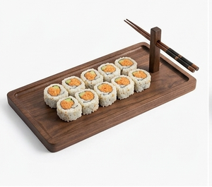 Plateau de service rectangulaire en bois pour sushis, présentoir alimentaire avec tiroir à baguettes, multifonctionnel pour cuisine, maison, restaurant, fête - Product Image 4