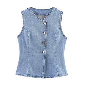 Gilet en jean bleu pour femme, coupe classique, vente en gros, fabricant en gros pour boutiques de vêtements féminins, faible MOQ - Product Image 5