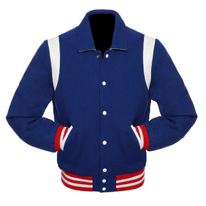 Veste de sport bleue pour homme avec épaules blanches et poignets rayés rouges, style preppy, coupe classique, col rabattu - Product Image 2