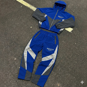 Waterproof Full Zipper Eco-Friendly Breathable Streetwear Jacket <b>Trouser</b> Color Blocked Men Windbreaker Custom Design 2 Piece - Product Image 2