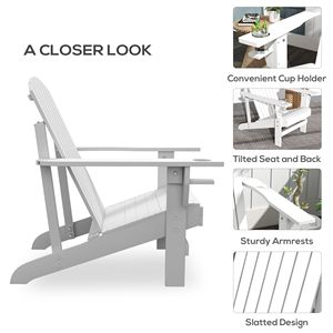 Silla Adirondack Blanca Moderna con Portavasos para Patio, Jardín y Césped - Product Image 5