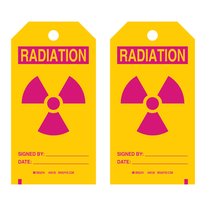 Etiqueta de advertencia de radiación Brady con campos para firmar y fecha para seguridad en laboratorios - Product Image 3