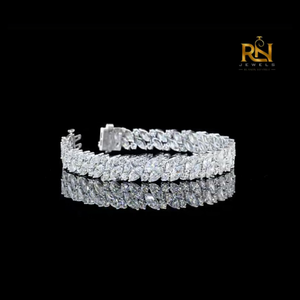Alternating Marquise and Round Lab Diamond Floral Vine Tennis <b>Bracelet</b> Solid Gold 9K 14K 18K Luxury Bangle Band - Product Image 3