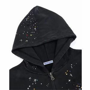 Kivotech Wholesale Streetwear Zipper Hoodie 100% Cotton Acid Wash Custom All Over Rhinestone Customization <b>Zip</b> <b>up</b> <b>Hoodies</b> - Product Image 2