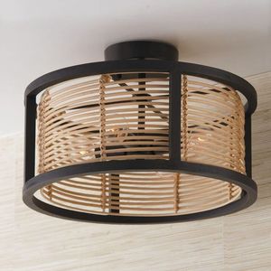 Modern Circular Hanging <b>Lantern</b> Light Metal Frame With <b>Rattan</b> For Home Restaurants Bars And Hotels - Product Image 2