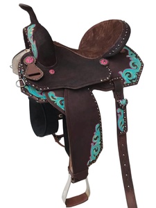 Selle de cheval en cuir véritable turquoise et rose, selle de cheval occidentale portable, selle de dressage occidentale pour chevaux - Product Image 2