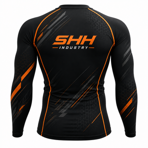 SHH Industries Premium Custom <b>Men's</b> Black Orange MMA BJJ Rash Guard Long Sleeve <b>Compression</b> <b>Shirt</b> Gym Fitness Sportswear OEM - Product Image 2