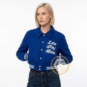 Chaqueta Universitaria Personalizada de la Hermandad Zeta Phi Beta, Transpirable, de Secado Rápido, con Letras Bordadas y Escudo en Lana - Product Image 1