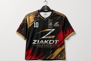 Venta al por Mayor Directa de ZIAKOT INDUSTRY, Uniforme de Fútbol Sublimado Negro Vegas Dorado-Rojo Personalizado Más Vendido - Product Image 1