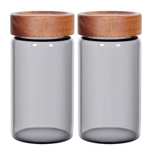 Recipiente de Vidrio Gris de 500ml/800ml con Tapa de Acacia, Frasco de Almacenamiento Anti-UV para Granos de Café, Té, Harina, Nueces, Dulces, Sales y Especias - Product Image 1