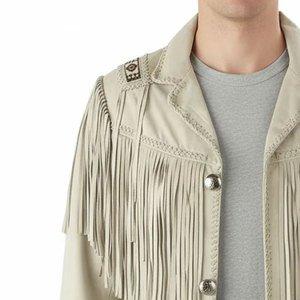 Authentic Vintage Western Cowboy Real <b>Suede</b> Leather <b>Jacket</b> with Fringe and Beaded for Sale Classic Style and Durability - Product Image 3