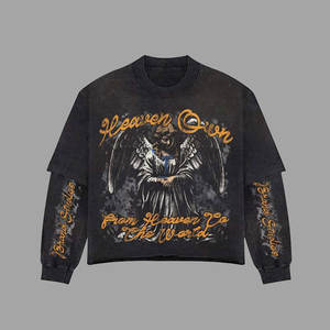 เสื้อยืดแขนคู่พิมพ์ลายฟอยล์แบบมีดีเทลพิมพ์นูน แต่งลายพิมพ์นูนบนเสื้อผ้าลำลอง เสื้อยืดแขนคู่แบบมีสไตล์ทันสมัย - Product Image 3